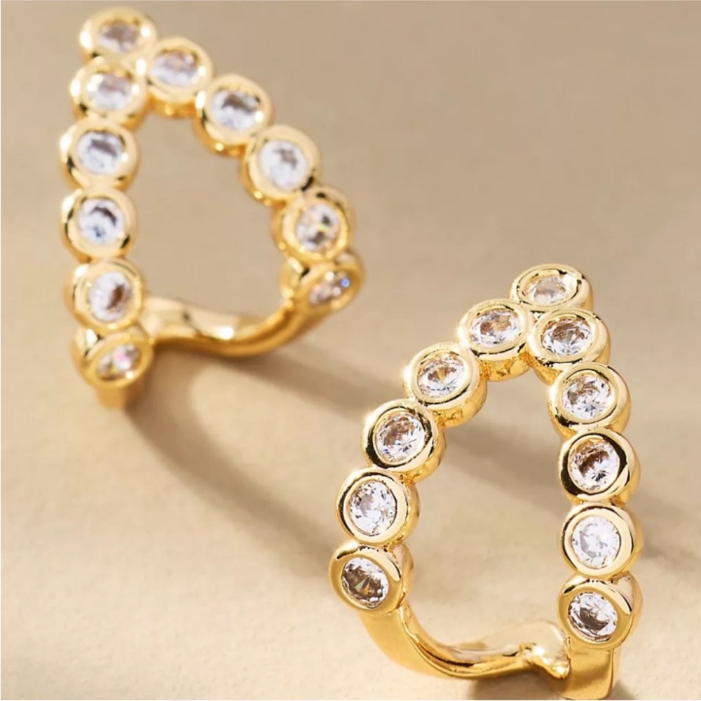 New! ANTHROPOLOGIE 14K Gold Plated Crystal Triangle Huggie Earrings NWT